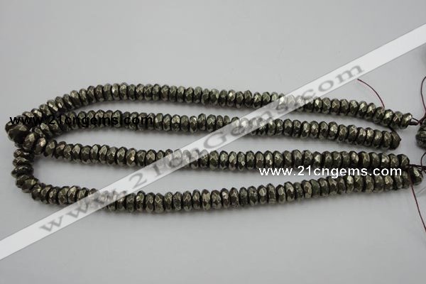 CPY216 15.5 inches 4*10mm faceted rondelle pyrite gemstone beads