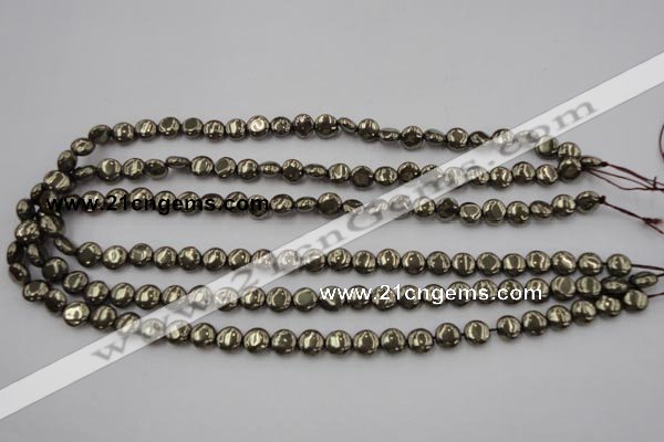 CPY220 15.5 inches 8mm flat round pyrite gemstone beads wholesale