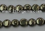 CPY221 15.5 inches 10mm flat round pyrite gemstone beads wholesale