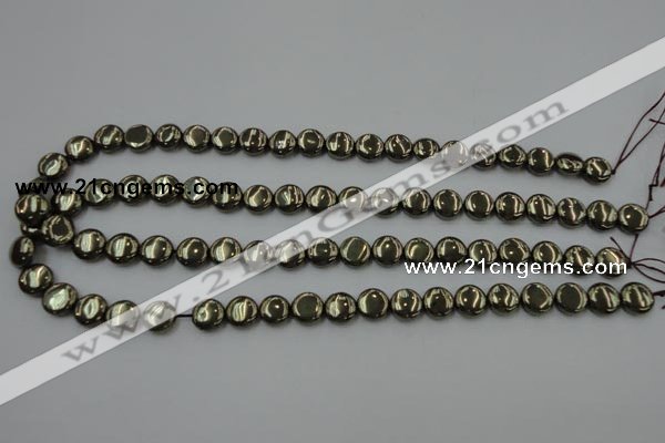 CPY221 15.5 inches 10mm flat round pyrite gemstone beads wholesale