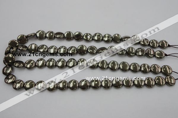 CPY222 15.5 inches 12mm flat round pyrite gemstone beads wholesale