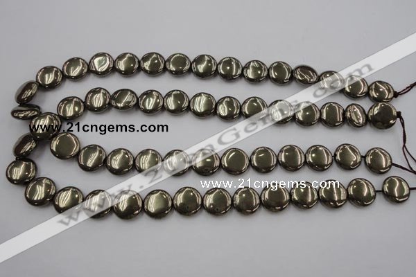 CPY223 15.5 inches 14mm flat round pyrite gemstone beads wholesale