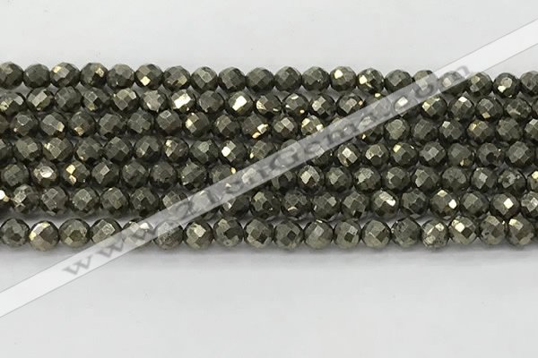 CPY265 15.5 inches 4mm faceted round pyrite gemstone beads