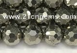 CPY266 15.5 inches 6mm faceted round pyrite gemstone beads