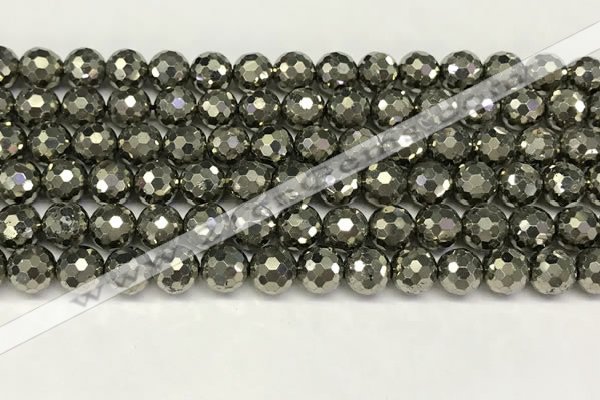 CPY267 15.5 inches 8mm round faceted pyrite gemstone beads