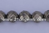 CPY29 16 inches 8mm faceted round pyrite gemstone beads wholesale