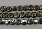 CPY300 15.5 inches 7mm flat round pyrite gemstone beads wholesale