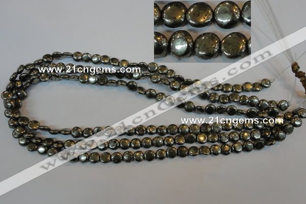 CPY300 15.5 inches 7mm flat round pyrite gemstone beads wholesale