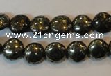 CPY301 15.5 inches 10mm flat round pyrite gemstone beads wholesale