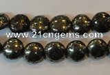 CPY301 15.5 inches 10mm flat round pyrite gemstone beads wholesale