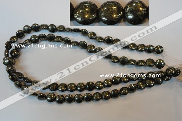 CPY301 15.5 inches 10mm flat round pyrite gemstone beads wholesale