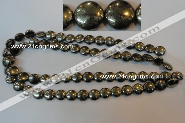 CPY302 15.5 inches 12mm flat round pyrite gemstone beads wholesale