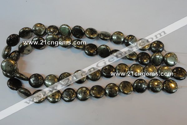 CPY303 15.5 inches 16mm flat round pyrite gemstone beads wholesale