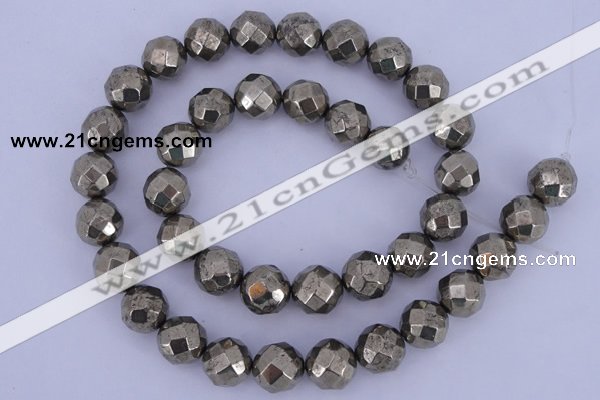 CPY31 16 inches 12mm faceted round pyrite gemstone beads wholesale