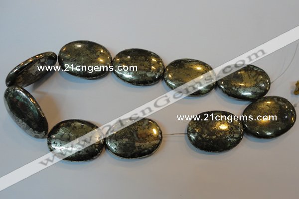 CPY313 15.5 inches 30*40mm oval pyrite gemstone beads wholesale