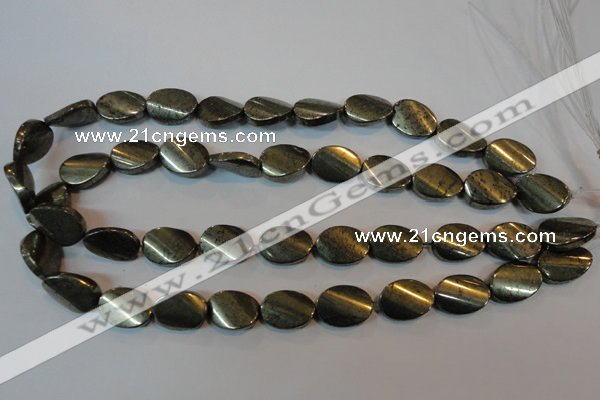 CPY335 15.5 inches 13*18mm twisted oval pyrite gemstone beads