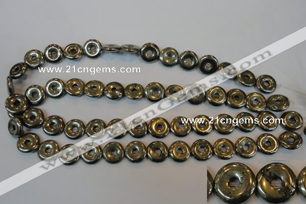 CPY337 15.5 inches 14mm donut pyrite gemstone beads wholesale