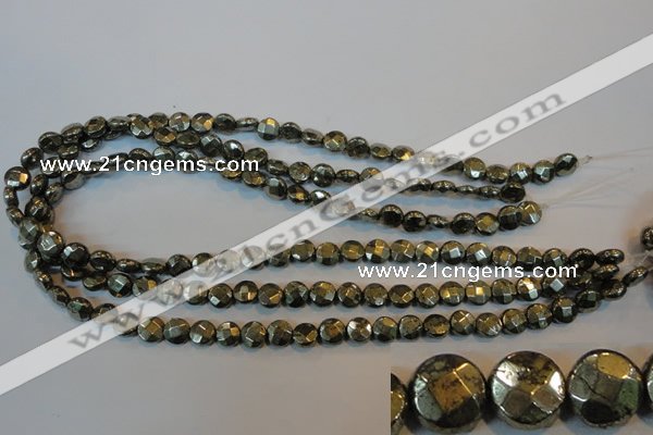 CPY341 15.5 inches 8mm faceted coin pyrite gemstone beads wholesale