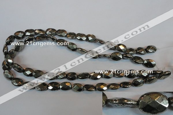 CPY343 15.5 inches 10*14mm faceted oval pyrite gemstone beads wholesale