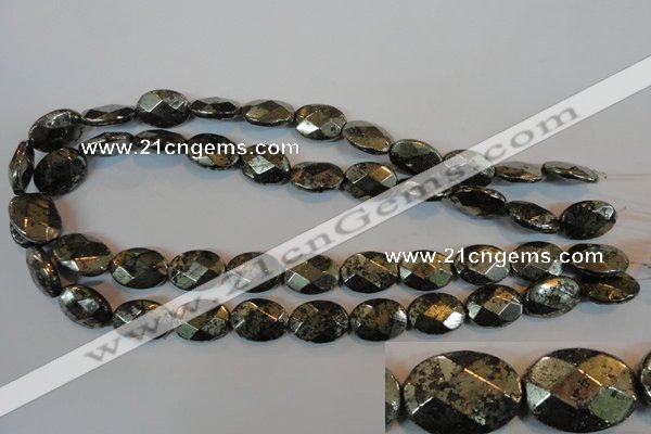 CPY344 15.5 inches 13*18mm faceted oval pyrite gemstone beads wholesale