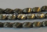 CPY345 15.5 inches 6*10mm twisted rice pyrite gemstone beads wholesale