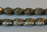 CPY346 15.5 inches 8*12mm twisted rice pyrite gemstone beads wholesale