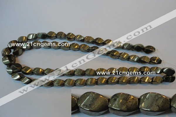 CPY346 15.5 inches 8*12mm twisted rice pyrite gemstone beads wholesale