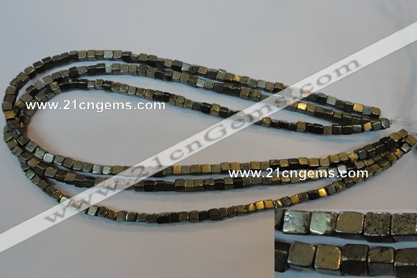 CPY350 15.5 inches 4*4mm cube pyrite gemstone beads wholesale