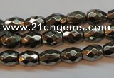 CPY371 15 inches 6*8mm faceted rice pyrite gemstone beads