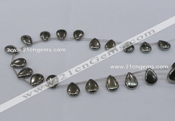 CPY384 Top drilled 12*16mm flat teardrop pyrite gemstone beads
