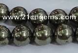 CPY406 15.5 inches 14mm round pyrite gemstone beads wholesale