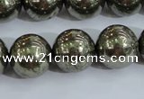 CPY407 15.5 inches 16mm round pyrite gemstone beads wholesale