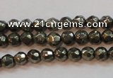 CPY49 16 inches 4mm faceted round pyrite gemstone beads wholesale