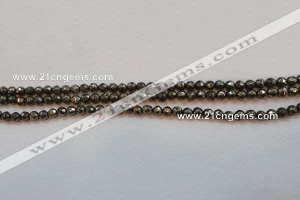 CPY49 16 inches 4mm faceted round pyrite gemstone beads wholesale