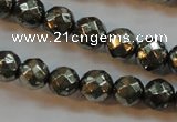 CPY50 16 inches 6mm faceted round pyrite gemstone beads wholesale