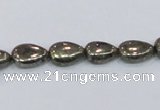 CPY576 15.5 inches 8*11mm flat teardrop pyrite gemstone beads