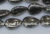 CPY578 15.5 inches 13*18mm flat teardrop pyrite gemstone beads