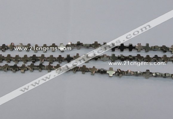 CPY581 15.5 inches 8*8mm cross pyrite gemstone beads wholesale