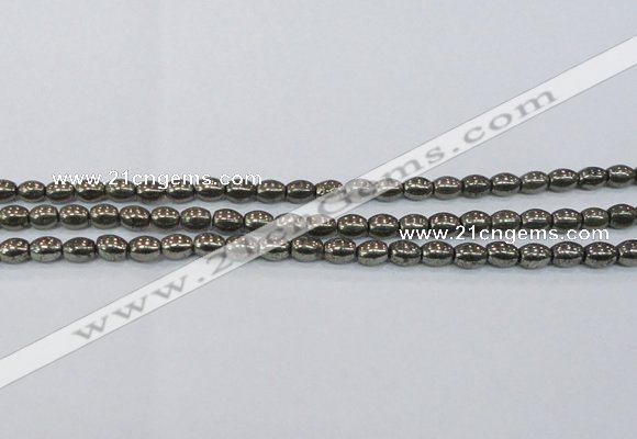 CPY597 15.5 inches 6*8mm rice pyrite gemstone beads wholesale