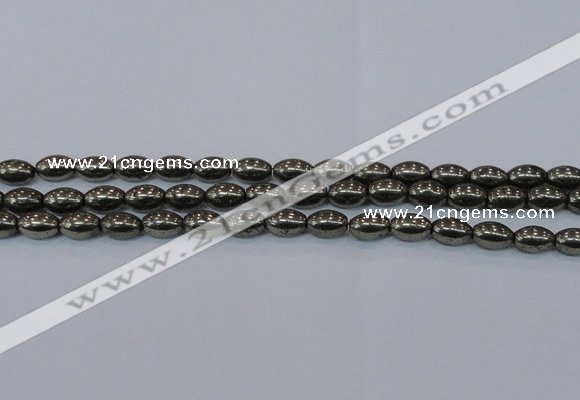 CPY599 15.5 inches 8*12mm rice pyrite gemstone beads wholesale