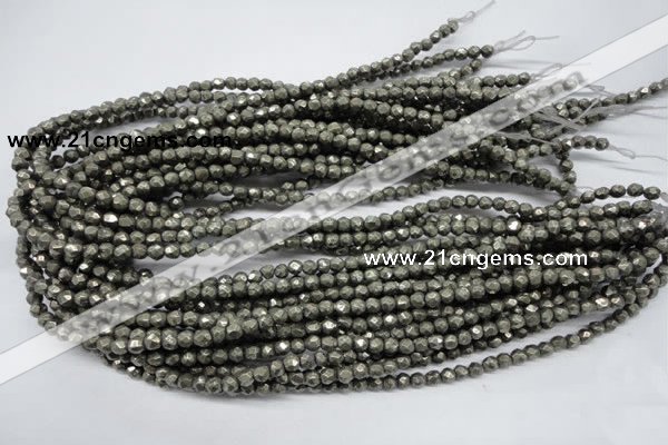 CPY60 15.5 inches 5mm faceted round pyrite gemstone beads wholesale