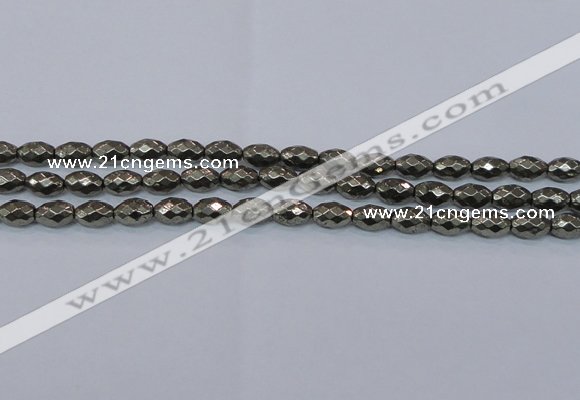 CPY603 15.5 inches 8*12mm faceted rice pyrite gemstone beads