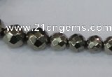 CPY615 15.5 inches 4mm - 12mm faceted round pyrite gemstone beads