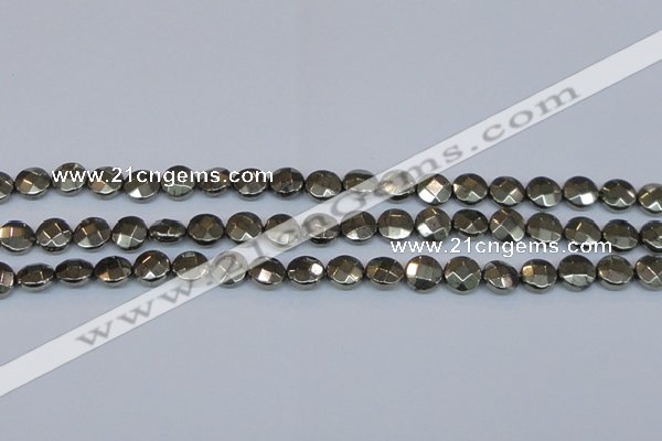 CPY626 15.5 inches 10mm faceted coin pyrite gemstone beads