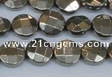 CPY627 15.5 inches 12mm faceted coin pyrite gemstone beads