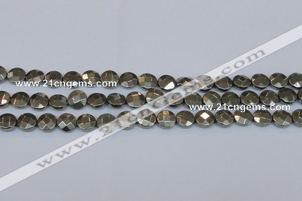 CPY627 15.5 inches 12mm faceted coin pyrite gemstone beads