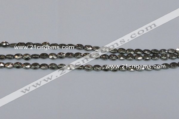 CPY630 15.5 inches 6*8mm faceted oval pyrite gemstone beads