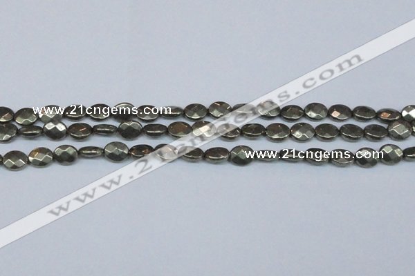 CPY631 15.5 inches 8*10mm faceted oval pyrite gemstone beads