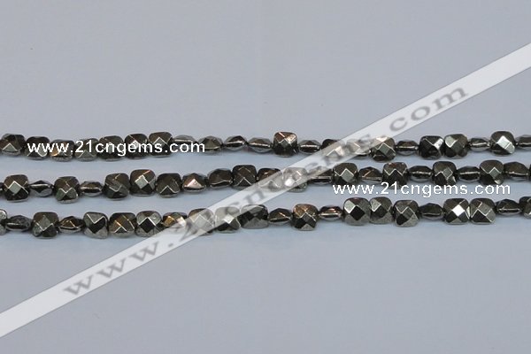 CPY635 15.5 inches 8*8mm faceted square pyrite gemstone beads