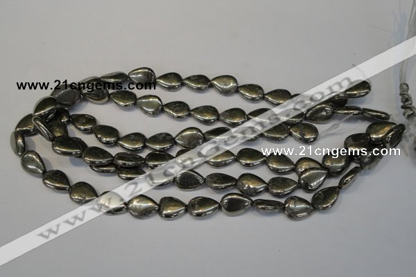 CPY65 15.5 inches 12*16mm flat teardrop pyrite gemstone beads wholesale